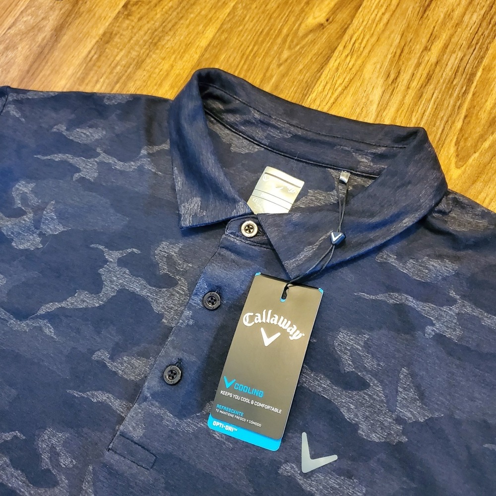 Callaway Polo Golf Shirt Men 2XL Black Camo Opti Dri Cooling Performance New - Picture 1 of 10